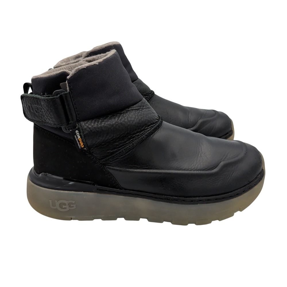 UGG City Mini Weather Boot Waterproof Warm Black Leather Cordura Mens 9 1130811
